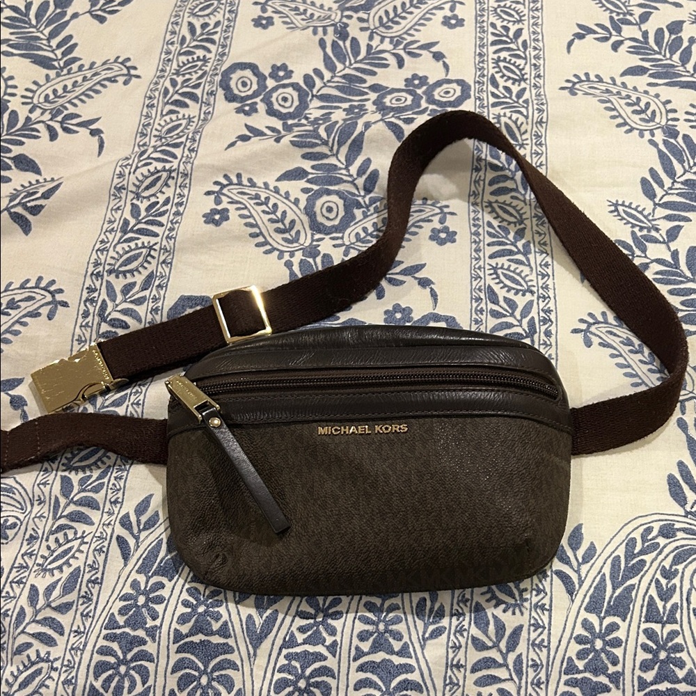 Michael Kors Dark Brown Belt Bag with Gold Accents